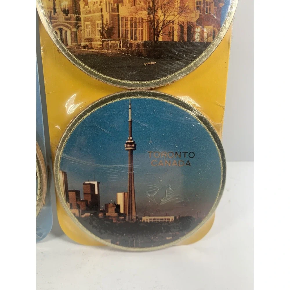 Vintage NOS Home Leather TORONTO CANADA Genuine Cork Coasters Lot Set 8 Man Cave